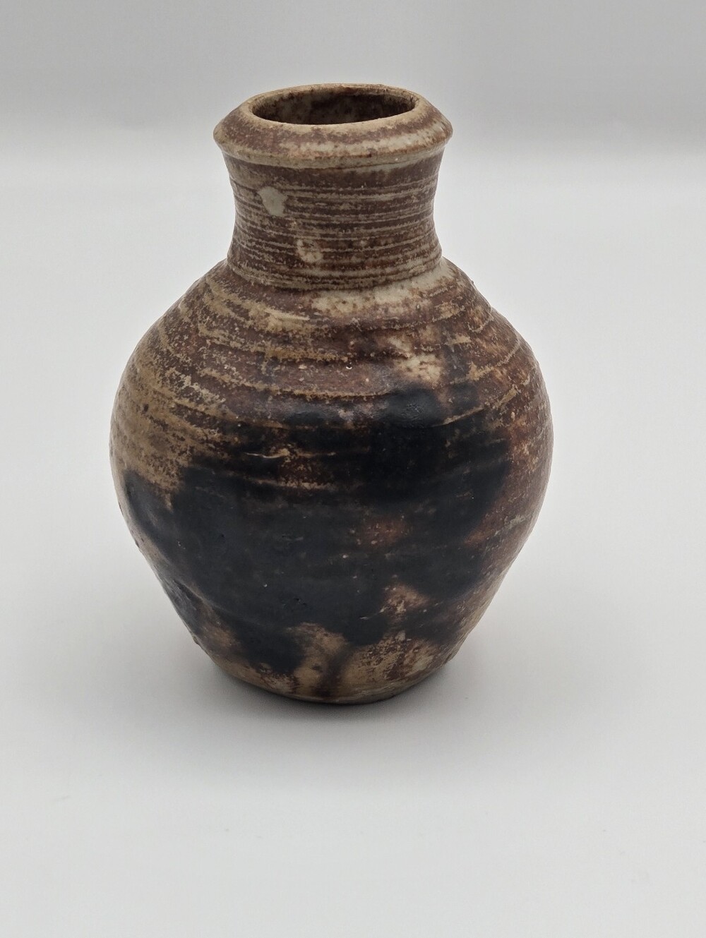 Vintage Studio Pottery Brown Stoneware 4" Bud Vase Brutalist Handthrown Signed